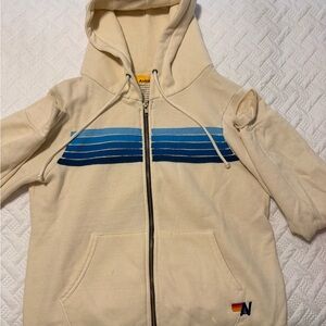 Aviator Nation Cream Hoodie with Yellow and Orange Label Accent
